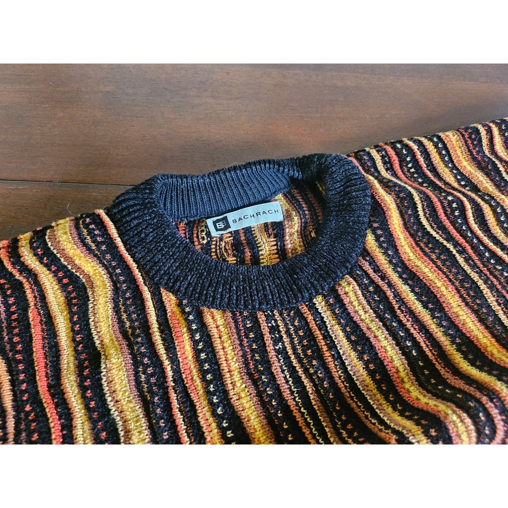Bachrach Sweater Mens XL Multi-Color Vertical Stripe 3D Knit Crewneck SL717T